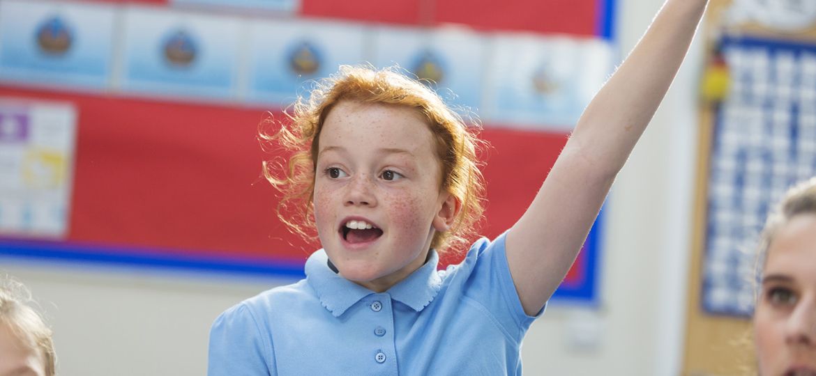 Student With Her Hand Up In Class