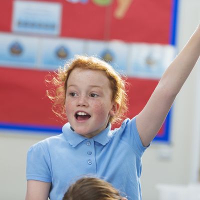 Student With Her Hand Up In Class